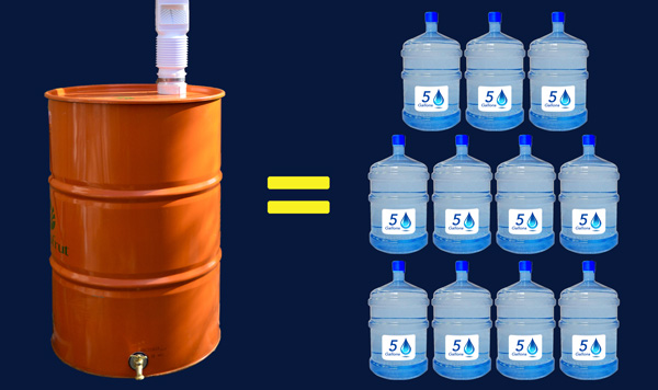 55 gallon barrel compared to 11 five-gallon jugs